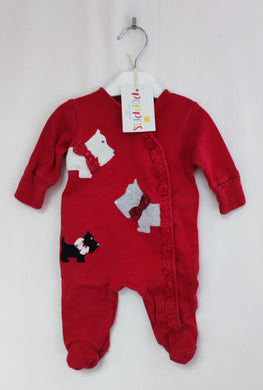 Next, Red with Scottie Dogs & Bows Sleepsuit, Girls, Up To 1 Month preloved secondhand