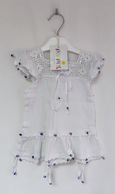 White Blue Beaded Dress, Girls, 3-6 Months preloved secondhand