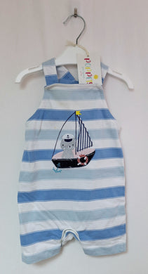 Mini Club, Blue Stripey Sail Boat Dungarees, Boys, 3-6 Months preloved