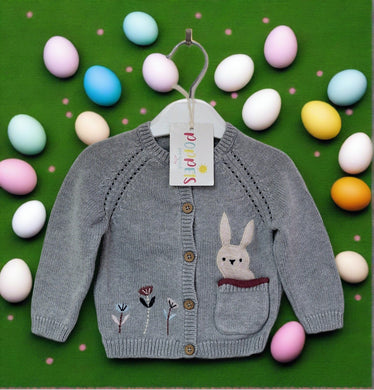 George, Grey with Pink Bunny Rabbit Cardigan, Girls, 3-6 Months preloved