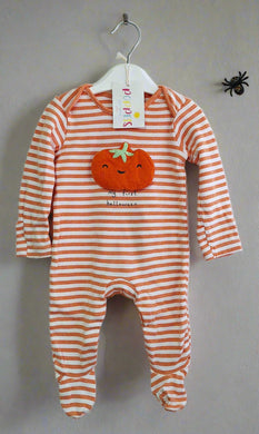 George, 'My First Halloween.. Orange Stripey Sleepsuit, 3-6 Months preloved secondhand
