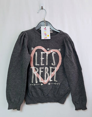 H&M, 'Lets Rebel.. Grey Jumper, Girls, 6-8 Years preloved