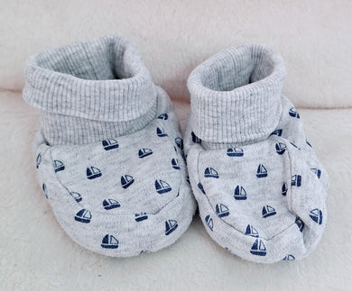 Mothercare, Grey with Blue Sail Boats Shoes, Boys, 0-3 Months preloved