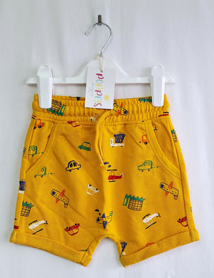 George, Mustard with Vehicles Shorts, Boys, 2-3 Years preloved