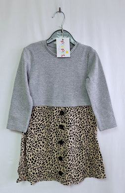 Primark, Grey Top & Animal Print Skirt Dress, Girls, 3-4 Years preloved