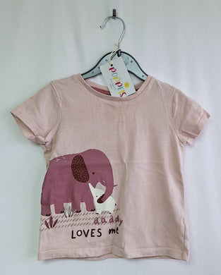 Nutmeg, Pink 'Daddy Loves Me.. Elephant Top, Girls, 2-3 Years preloved secondhand clearance
