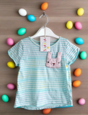 George, Blue Stripey Bunny Top, Girls, 3-4 Years preloved secondhand