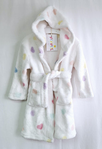 Primark, White with Hearts Dressing Gown, Girls, 9-12 Months preloved secondhand