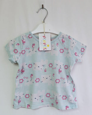 TU, Blue with Cats & Pink Birds Top, Girls, 18-24 Months preloved secondhand