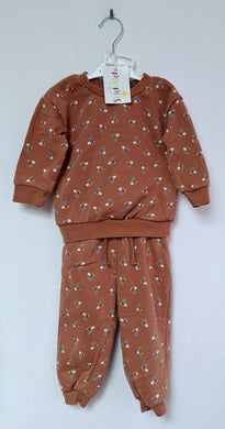 Primark, Brown with Flowers Jumper & Joggers Set, Girls, 9-12 Months preloved secondhand