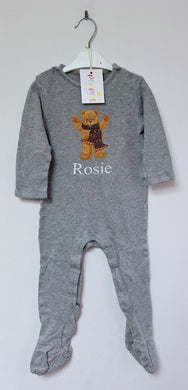 M&S, Grey with Bear 'Rosie.. Sleepsuit, Girls, 18-24 Months preloved secondhand