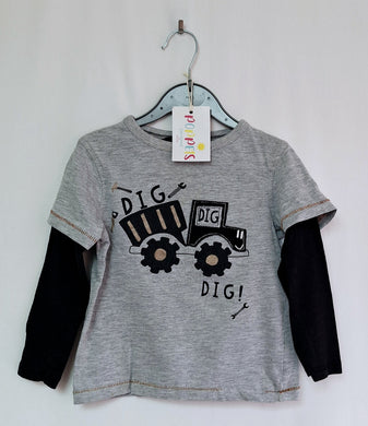 George, Grey Digger Construction Top, Boys, 2-3 Years preloved secondhand