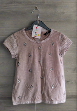 George, Pink with  Stones Pattern Top, Girls, 7-8 Years preloved secondhand