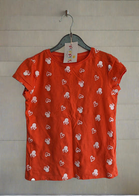 Disney, Orange Minnie Mouse & Hearts Top, Girls, 7-8 Years preloved secondhand