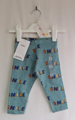 M&S, Green 'Smile.. Leggings, NEW Girls, 6-9 Months 