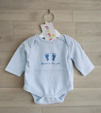 Baby Basics, 'Welcome To The World.. Blue Top, Boys, 0-3 Months preloved