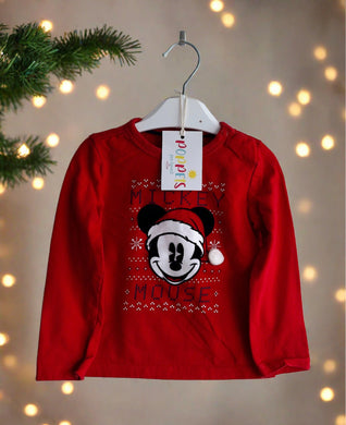 Disney, Mickey Mouse Red Christmas Top, 12-18 Months preloved