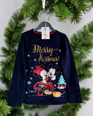 Disney, Blue Mickey & Minnie Mouse Christmas Top, Girls, 6-7 Years preloved