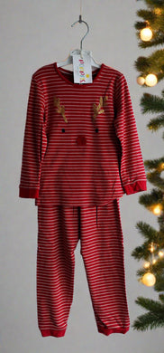 M&S, Red Reindeer Pyjama Set, Girls, 4-5 Years preloved