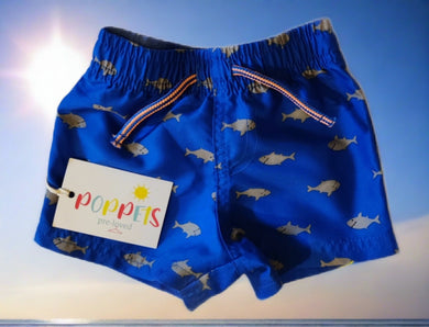 Primark, Blue Shark Swimming Shorts, Boys, 0-3 Months preloved
